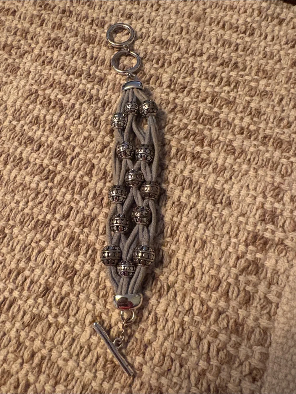 Braided Gray Bead Accent Women's Bracelet